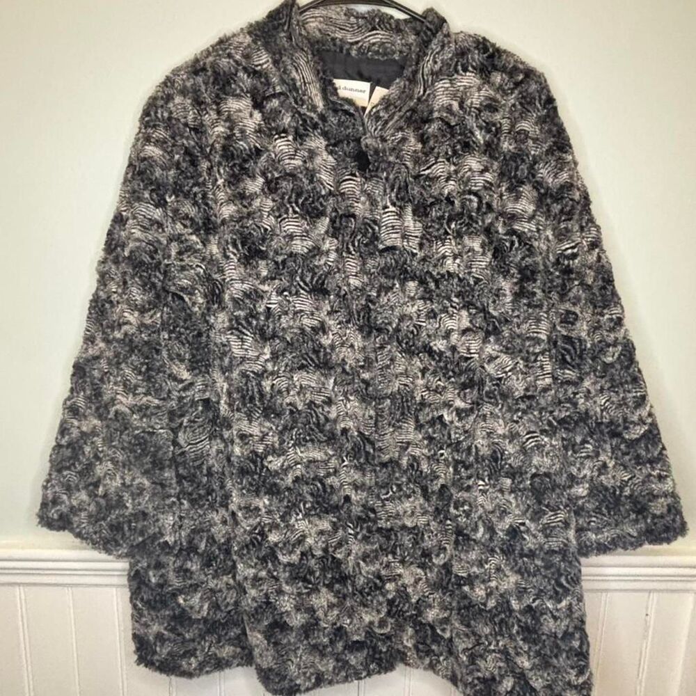 Alfred Dunner Faux Fur Jacket Coat Gray Black Textured 20W Plus